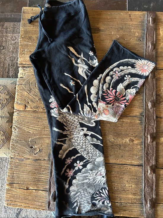 paparazzi Pants - Asian inspired Black Floral Dragon Print sweatpants